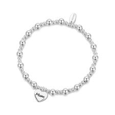 Pulsera elástica con cuentas con dije de corazón de mamá