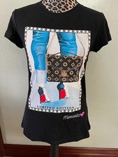 Camiseta negra de moda con diamantes de imitación Vinizbena para mujer talla S - pequeña ~ nueva