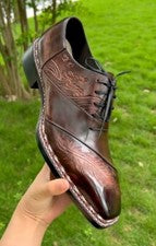 Zapato de cuero hecho a mano especial para hombre marrón con cordones vestido formal calzado de boda
