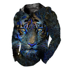 Sudadera Capucha Hombre Camiseta Capucha Tigre Azul Ligera Deportiva Sedosa Moda