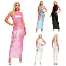 Damen Bleistiftkleid Party Kleider Rave Maxikleid Nachtclub Metallisch Themen