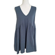 Moda Para Mujer Mini Vestido de Verano Sin Mangas Cuello en V con Bolsillos Azul XS NUEVO SIN ETIQUETAS