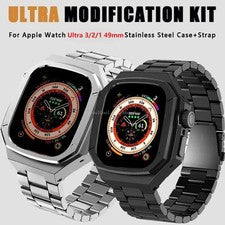 Kit de mod de correa de acero inoxidable resistente para Apple Watch Ultra 1/2/3 49 mm