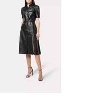 Vestido informal de fiesta formal para mujer de cuero genuino de piel de cordero negro hecho a mano