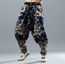Hombres Algodón Lino Informal Pantalones Estilo Chino Estampado Dragón Pantalones Hip Hop Pantalón