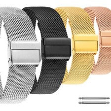 Acero inoxidable 12. 14. 16. 18. 20. 22mm Malla Reloj Pulsera Milanaise Plata Metal