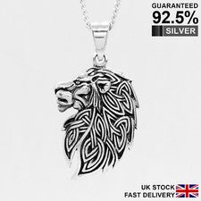 Collar Colgante Triquetra Neo Pagano Cabeza de León Nudo Celta Plata 925 ✔️Calidad