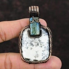 Dendrita Ópalo Piedras Preciosas Joyería Cobre Amor Regalo Alambre Envuelto Colgante 2.56"