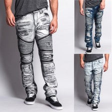 Pantalones de mezclilla ajustados con cremallera lavada desgastados G-Style EE. UU. para hombre - DL1010-L