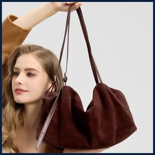 Bolsos de mano de cuero genuino de gamuza natural para mujer Bolso de mano de gran capacidad