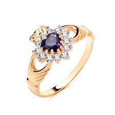 Anillo CLADDAGH Irlandés TANZANITA Simulado Oro Amarillo 9ct Sobre Plata Talla J a U