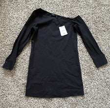 Vestido corto negro Theory Ulrika B de un hombro manga larga talla 4 para mujer