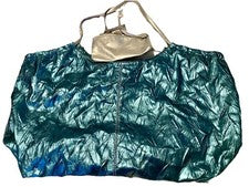 Bolso grande de lona Candies vintage para mujer con clip para llaves sirena verde azulado