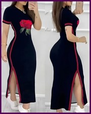 Vestidos para mujer 2025 verano moda rayas estampado rosa abertura lateral informales cuello en O