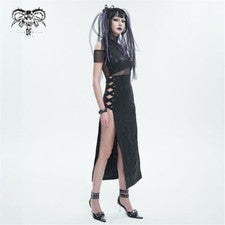 Sexy Devil Moda Para Mujer Negro Gótico Punk Cuello Alto Abertura Largos Ajustados Vestidos