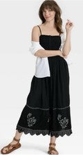 Nuevo con etiquetas Maxi Vestido Solero Costero Negro Boho Chic Clásico Bordado XSMALL para Mujer