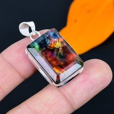 Colgante de joyería de plata de ley 925 hecho a mano con piedras preciosas de ammolita