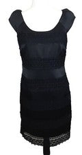 S.L. Vestido de mujer Fashions negro de encaje satinado manga gorra talla 6 elegante formal