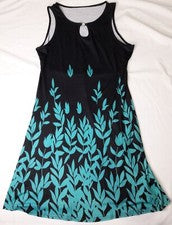 NUEVO, Vestido para mujer con diseño floral negro y verde azulado sin mangas con acento de ojo de cerradura (L)