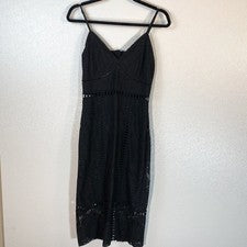 Vestido midi con recorte de encaje negro NSR para mujer cuello en V correa de espagueti funda nuevo con etiquetas