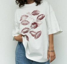 Mujer Moda Camiseta Suelta Versátil Prenda para el torso Sexy Estampado de Labios Mangas Cortas Nueva