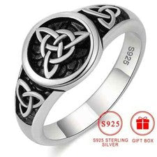 Anillo de sello unisex grande de plata de ley 925 con nudo celta talla T
