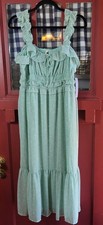 Maxi Vestido Kingston Gris Para Mujer Clásico Verde Blanco Estampado Sin Mangas Talla M NUEVO