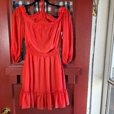 Mini vestido halter halógeno para mujer rojo tomate manga larga volantes talla XS NUEVO SIN ETIQUETAS