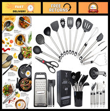 Juego de utensilios de cocina de silicona de 33 piezas - Resistente al calor, sin BPA, antiadherente seguro T