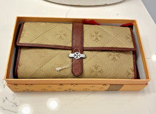 Cartera francesa Lg acolchada bronceada/marrón para mujer Moonsus funcionando con estilo BWT
