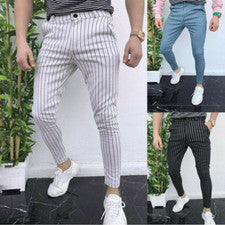 Pantalones lápiz a rayas informales ajustados ajustados de negocios formales pantalones para hombre