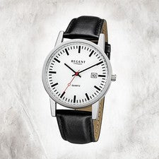 Regent Reloj De Pulsera De Cuero Para Hombre F-1027 Cuarzo Negra URF1027