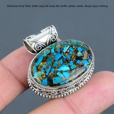 Cobre Crisocola Piedras Preciosas Boho Vintage Nuevo Colgante Joyería Plata de Ley 925