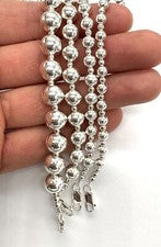 Collar de cadena de cuentas de bola gruesa de plata de ley 925 de 5, 6, 8 o 10 mm de diámetro