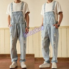 Moda Para Hombres Mono Denim Jeans Envejecidos Mono Informal Retro Pantalones Pantalón