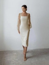 Vestido para mujer de moda simple y elegante bordado retazos nalgas