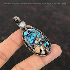Colgante de compromiso de cobre ovalado natural cobre azul turquesa arco iris piedra lunar