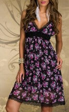 Sexy Miss Mini Vestido para Mujer Girly Moda Chifón Encaje XS/S NEGRO Floral