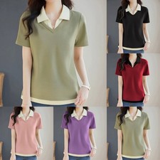 Top pulóver de manga corta de color en contraste holgado para mujer para uso informal