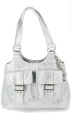 Bolso con 4 pósteres de moda No Boundaries, denim metálico, para mujer