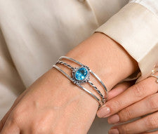 Brazalete Brazalete Hecho a Mano Topacio Azul Suizo Plata de Ley 925 ADJ" Joyería Unisex
