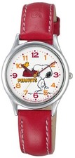 Reloj Citizen Q&Q Snoopy para mujer - Correa de cuero azul, impermeable rojo ...