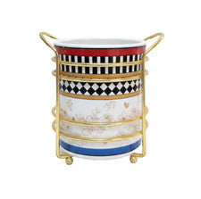 Vasija con soporte de utensilios de cocina de cerámica floral a cuadros con s...