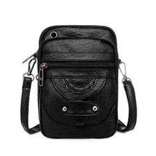 Bandolera para mujer mini tachonada cierre de cremallera cartera negra estilo vintage