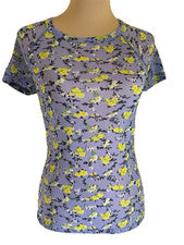 DVF Diane Von Furstenberg (S) Mujer Azul Transparente Floral Top Verano Elástico Nuevo sin Etiquetas