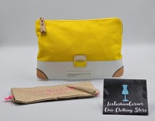 Bolso sin asas Isaac Mizrahi New York para mujer amarillo blanco de lona talla S 2285 nuevo sin etiquetas