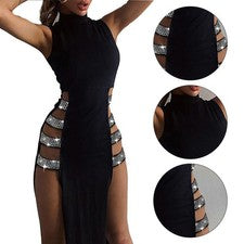 Vestido de mujer con abertura alta lateral verano cuello alto escote cómodo