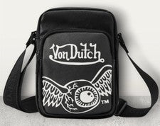 Bolso Bandolera Von Dutch Negro Blanco y Ojo Volador Logo ~ Y2K ~ Nuevo con Etiquetas