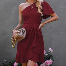 Vestido de noche para mujer con volantes diseño sentido de minoría un hombro