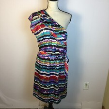 Vestido Laundry By Design Un Hombro Talla 10 Mujer Multicolor Satinado Cinturón Nuevo sin Etiquetas